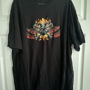 Bold Black and Red Short Sleeve Tee with Graphic Design